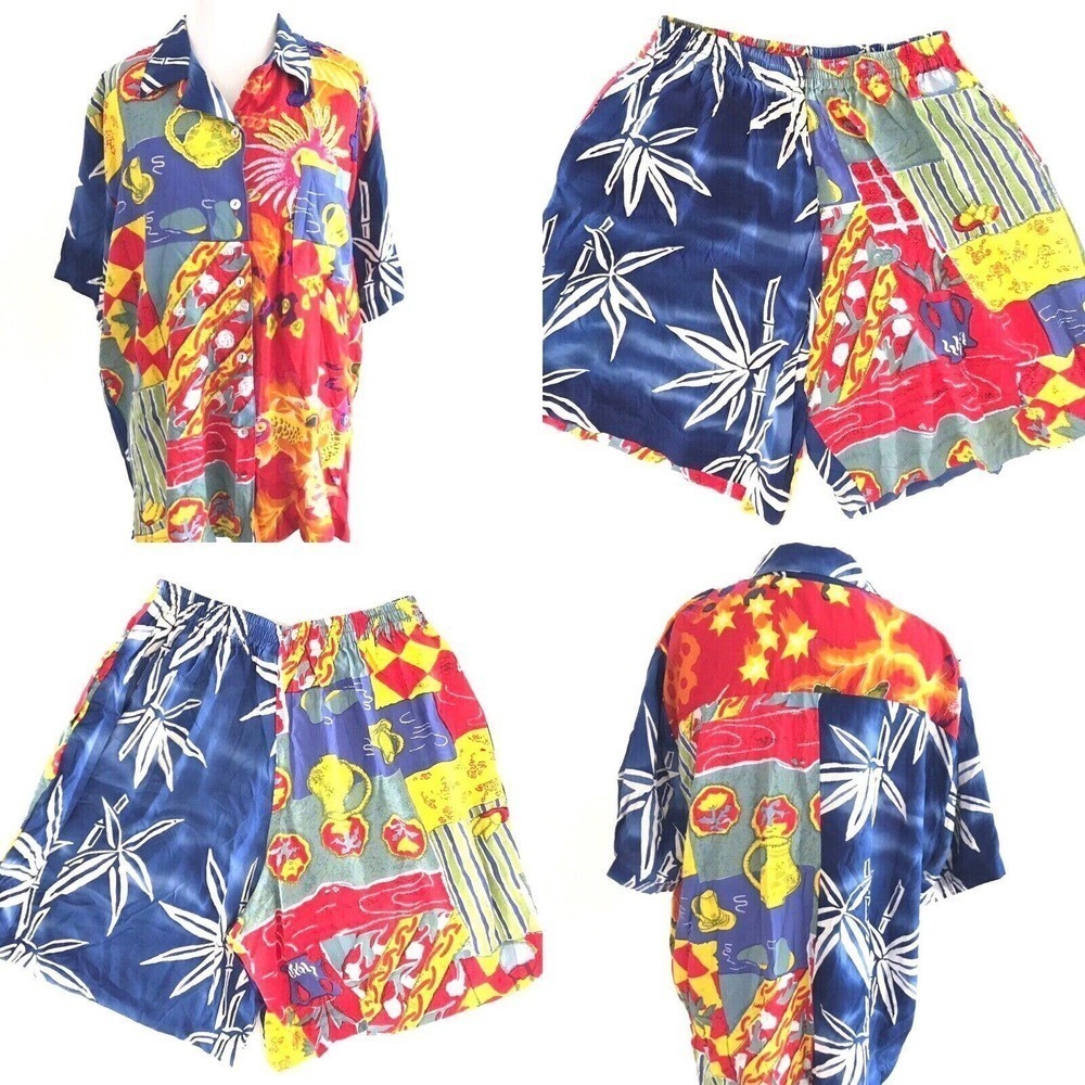 Surya | Womens Hawaiian Shirt Aloha Size M Medium Holiday Two Piece Pants Co-ord